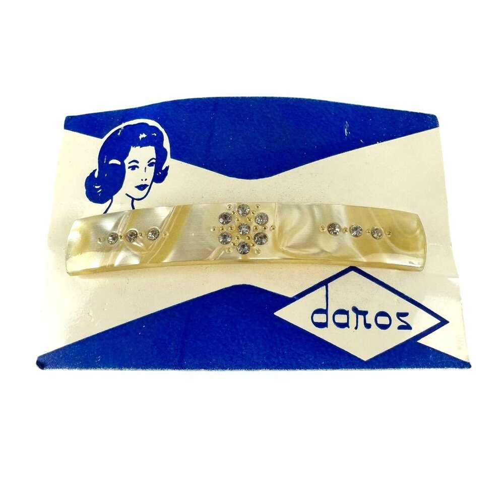 Vintage Daros Lucite Hair Barrette With Rhinestone Accents